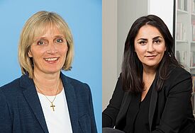 Pastorin Ulrike Murmann (l.) und Journalistin Düzen Tekkal diskutieren in der Zentralbibliothek der Bücherhallen die Frage "In welcher Gesellschaft wollen wir leben?"