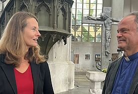 Kulturministerin Bettina Martin hielt im Greifswalder Dom einen Vortrag, Bischof Tilman Jeremias die Predigt.