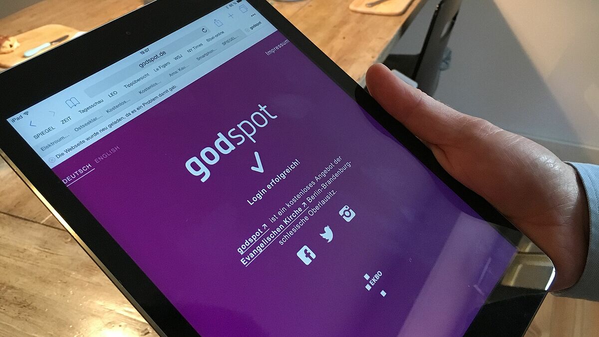 Zugang zum Godspot auf dem Tablet
