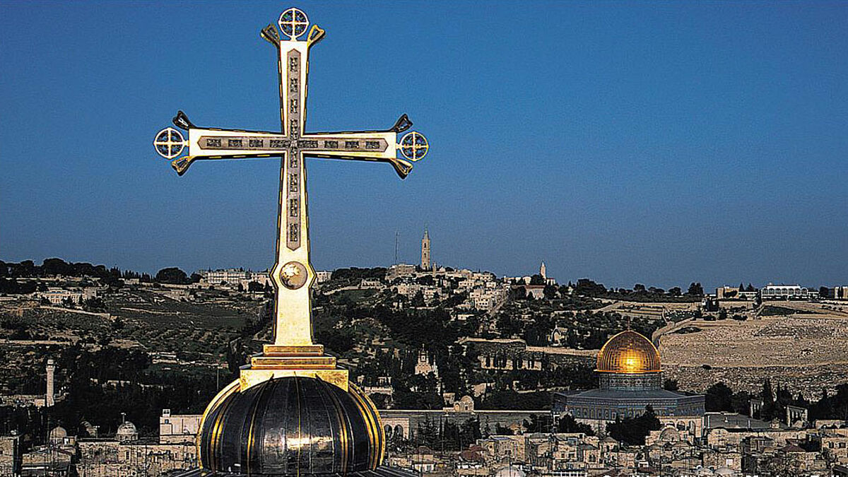 Das Golgotha Kreuz der Grabeskirche in Jerusalem, der Hauptstadt Israels