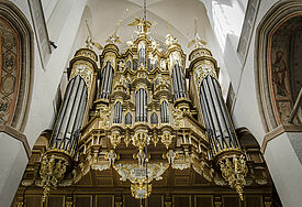 Die Stellwagen-Orgel der Marienkirche Stralsund wurde Mitte des 17. Jahrhunderts fertiggestellt und ist die größte noch existierende Orgel ihrer Art in Europa.