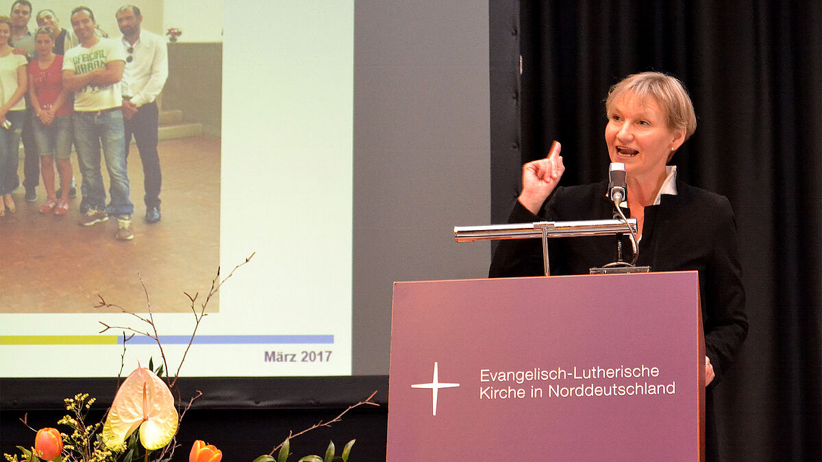 Bischöfin Kirsten Fehrs hielt am 3. März 2017 den Sprengelbericht aus dem Sprengel Hamburg und Lübeck vor der Landessynode