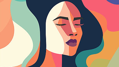 Illustration einer Frau in bunten Farben 